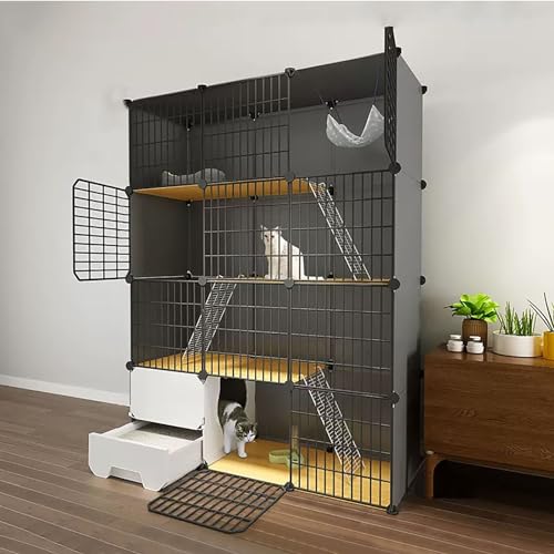 Katzenkäfig mit Katzentoilette, DIY-katzengehege für Katzen, mit Katzentoilette, PVC-Platte + Metallrahmen, Einfache Reinigung Durch Spülen (Size : 111x49x146cm) von Generic