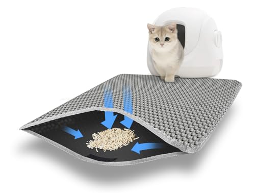 Katzenklo Matte, 60x40CM Waben Katzenstreu Matte, Doppelte wasserdichte und rutschfeste mit Klettverschluss und Großes Loch Design, Katzenmatte Cat Litter Mat Grau von Generic