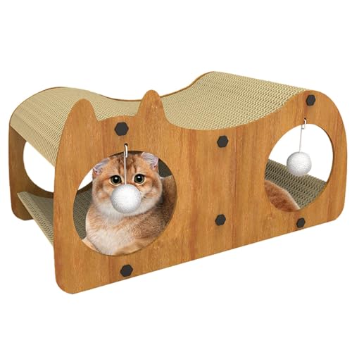 Katzenkratzer aus Wellpappe – Katzennest integrierter Kratzer, Katzentunnel-Spielzeug | kratzfestes vertikales Katzenkrallenbrett, tragbares Haustierzubehör für Innenmöbelschutz, 55 x 29 x 24 cm von Generic