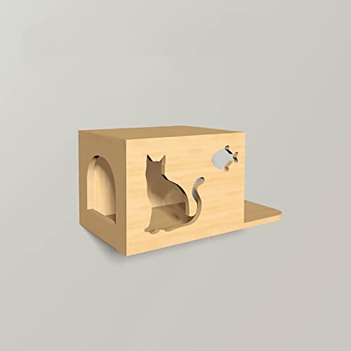 Katzenmöbel Wand, Katzenklettern Wand aus Massivem Holz, Katzenbett Wand, frei Kombinierbare Wandkletterleiter, Raumkapsel, Katzennest-Sprungplattform Katze Wandelement (Size : Cat Loves Fish cat NES von Generic