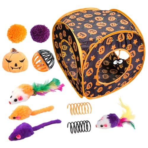 Katzenspielzeug-Set, Spielzeug für Kätzchen | Halloween-Würfel-Katzenminze-Spielzeug-Set,Versteckspiel für Katzen, Federspielzeug, Katzenspieltunnel für kleine Haustiere, Kaninchen, Kätzchen von Generic