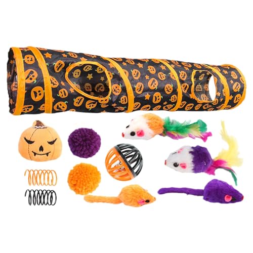 Katzenspielzeug-Set mit Tunnel, Katzentunnel mit Spielzeug, Peekaboo Katzenhöhle für Halloween mit Katzenspielzeug, Aktivitätszentrum mit -Druck für Tiere P von Generic