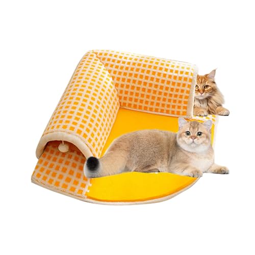 Katzenteppich-Tunnel – 2-in-1 warme Katzenbett-Bodenhöhle, Spieltunnel, Katzentunnel-Teppich mit Rutschfester Unterseite, Katzenversteck, Versteckspielzeug für drinnen und draußen von Generic