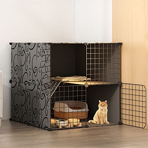 Katzentoilette, Katzenkäfige für den Innenbereich, groß, Katzengehege, Katzenschrank, halbgeschlossener Katzenkäfig, DIY-Katzenlaufstall, Haustierzaun für den Innenbereich, mit Katzennest + Katzenhäng von Generic