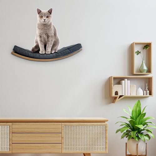 Katzenwandregal mit Stufen - Bequemes Katzenkissen - Große gebogene Katzenregale und Sitzstangen für die Wand - Wandmontierte Katzenmöbel zum Schlafen, Spielen, Klettern und Faulenzen von Generic