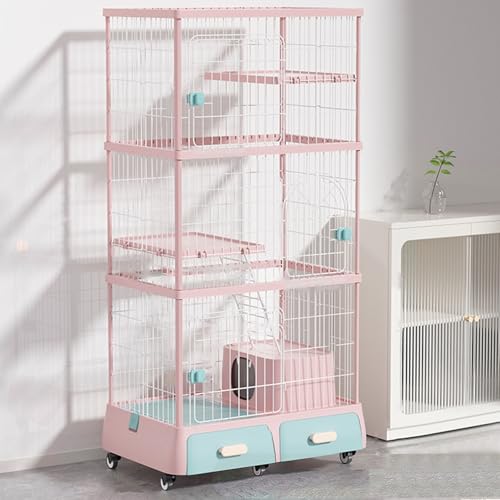 Katzenzaun Für den Innenbereich mit Katzentoilette, Zum Selbermachen für 1–3 Katzen, Kaninchen Meerschweinchen Welpen Frettchen Chinchillas Und Andere Kleintierkäfige(Pink,94 * 64 * 178cm) von Generic