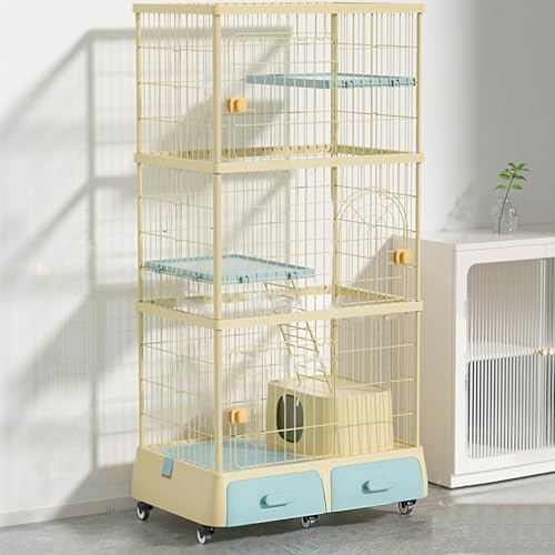 Katzenzaun Für den Innenbereich mit Katzentoilette, Zum Selbermachen für 1–3 Katzen, Kaninchen Meerschweinchen Welpen Frettchen Chinchillas Und Andere Kleintierkäfige(Yellow,94 * 64 * 178cm) von Generic