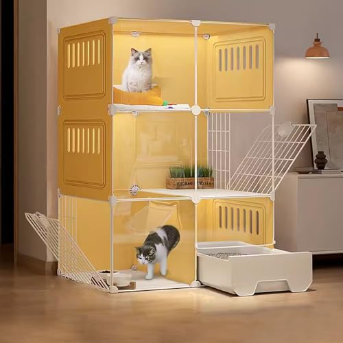 Katzenzwinger für Wohnungskatzen mit Katzenklo Transparenter Katzenkäfig Atmungsaktiv und Nicht Stickig Belastbarkeit:15kg Einfacher Zusammenbau(2-3-1) von Generic