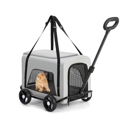 Kinderwagen for Haustiere, 4 Räder, mit um 360 ° drehbarem, einziehbarem Griff, mit Aufbewahrungstasche, Hundewagen, for Hunde und Katzen, tragbarer Haustierwagen mit Metallrahmen(Gray) von Generic