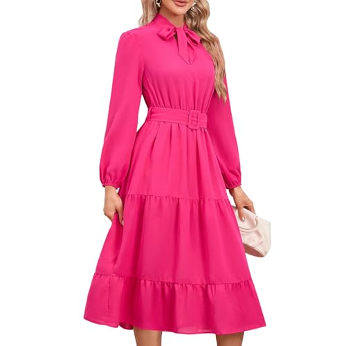 Kleid mit V-Ausschnitt und Puffärmeln, Maxikleid mit Hoher Taille und Rundhalsausschnitt. Hautfreundlich für die Feiertage (M) von Generic