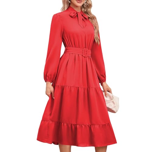 Kleid mit V-Ausschnitt und Puffärmeln, Maxikleid mit Hoher Taille und Rundhalsausschnitt. Hautfreundlich für die Feiertage (M) von Generic