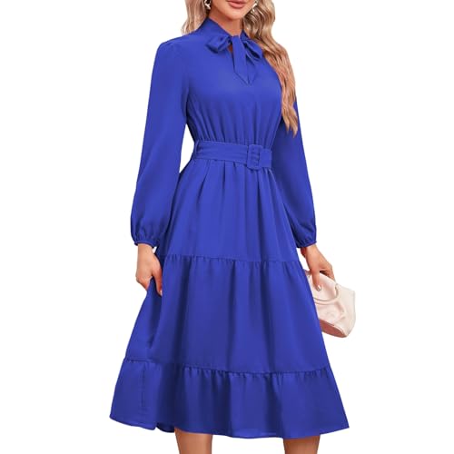 Kleid mit V-Ausschnitt und Puffärmeln, Maxikleid mit Hoher Taille und Rundhalsausschnitt. Hautfreundlich für die Feiertage (M) von Generic