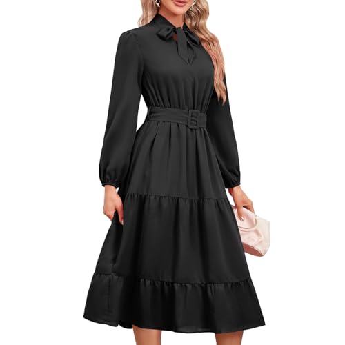 Kleid mit V-Ausschnitt und Puffärmeln, Maxikleid mit Hoher Taille und Rundhalsausschnitt. Hautfreundlich für die Feiertage (S) von Generic