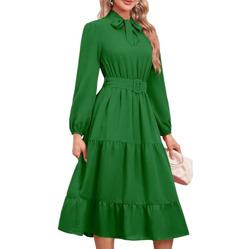 Kleid mit V-Ausschnitt und Puffärmeln, Maxikleid mit Hoher Taille und Rundhalsausschnitt. Hautfreundlich für die Feiertage (S) von Generic