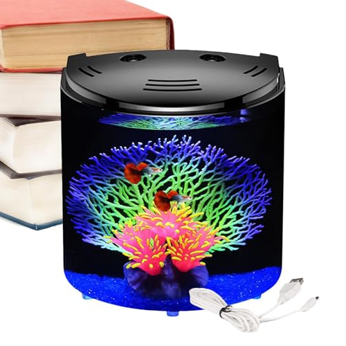 Kleines Aquarium - Betta Aquarium Tank Integrierte Wasserpumpe | Desktop Aquarium mit LED-Licht, Transparenter Behälter für Aquarium, Transparente Fischschale für Schnecken, , Stern Kleines Aquarium - Betta Aquarium Tank Integrierte Wasserpumpe | Desktop Aquarium mit LED-Licht, Transparenter Behälter für Aquarium, Transparente Fischschale für Schnecken, , Stern von Generic