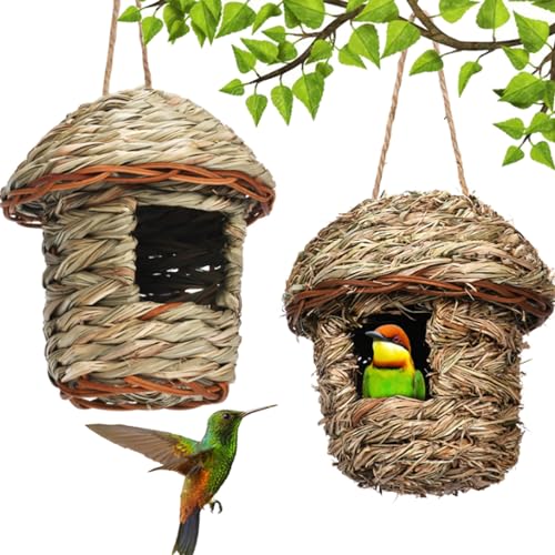 Kolibri-Nest-HäNge-Vogelhaus, Handgewebte Vogelnest-Gras-Rasttaschen Und -HäUser, FüR DraußEn HäNgende Gartenfenster-Hofveranden von Generic