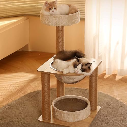 Kratzbaum für Hauskatzen mit abnehmbarem Kratzbrett, Katzenturm mit transparentem Acrylbett, Ballspielzeug zum Aufhängen und Katzen-Sisal-Kratzstämmen von Generic