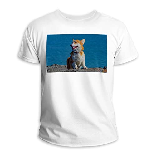 Kurzärmeliges T-Shirt mit Rundhalsausschnitt, 100 % Baumwolle, Corgi, Hund, Tier, niedliches Meer, mehrfarbig von Generic