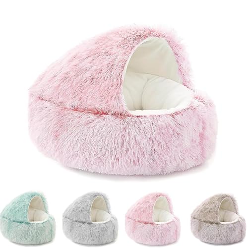 Lapcatz Nest Bed,Removable Washable Round Beds,Calming Dog Beds & Cat Cave Bed with Hooded Cover,Anti-Anxiety Cave Bed with Hooded Blanket,Calming Dog Bed with Hooded Cover (Pink, L) von Generic