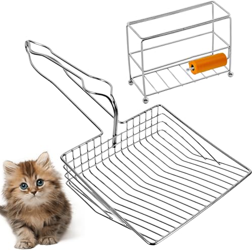 Metall-Katzenschaufel für Katzentoilette – Katzenstreuschaufel – große Katzenstreu Heber Schaufeln 14 x 33 cm – Streuschaufel mit Halter – Katzentoilettenschaufel mit Caddy – Haustierkotschaufel mit von Generic