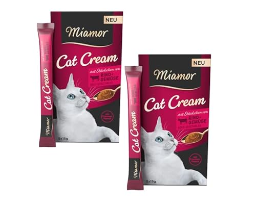 Miamor Cat Cream mit Rind + Gemüse | Doppelpack 2X 5x15g (150g) | mit zarten Rind- und Gemüsestückchenm von Zewool