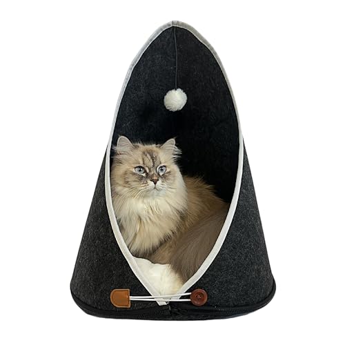 NEREMA® Katzenbett Katzenhöhle Katzenzelt aus Filz Katzenschlafplatz Kuschelhöhle Katzenzelt Modern Flauschig Große Katzen Schlafplatz mit Kissen sicheres Plätzchen Einfach zu Pflegen 42x42x50cm von Generic