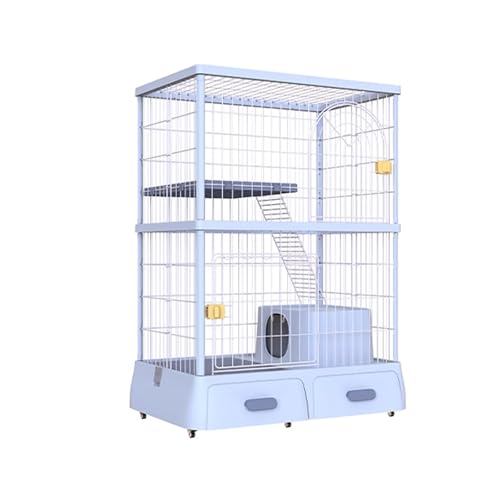 Outdoor Katzenhaus Winterfest Gross mit Katzentoilette, Katzenkäfig Wohnung 2 Etagen 130 cm Hoch Katzenzwinger Sich Leicht Bewegen, Einfach zu Reinigen(Blue) von Generic