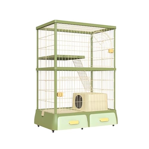 Outdoor Katzenhaus Winterfest Gross mit Katzentoilette, Katzenkäfig Wohnung 2 Etagen 130 cm Hoch Katzenzwinger Sich Leicht Bewegen, Einfach zu Reinigen(Green) von Generic