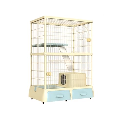 Outdoor Katzenhaus Winterfest Gross mit Katzentoilette, Katzenkäfig Wohnung 2 Etagen 130 cm Hoch Katzenzwinger Sich Leicht Bewegen, Einfach zu Reinigen(Yellow) von Generic