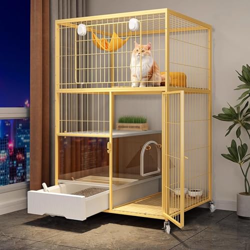 Outdoor Katzenhaus Winterfest Gross mit Leicht zu Reinigender, Katzenkäfig Wohnung mit Rädern, Leicht zu Bewegen 2/3/4-stöckige Katzengehege for Den Innenbereich(Yellow,76 * 56 * 126cm) von Generic