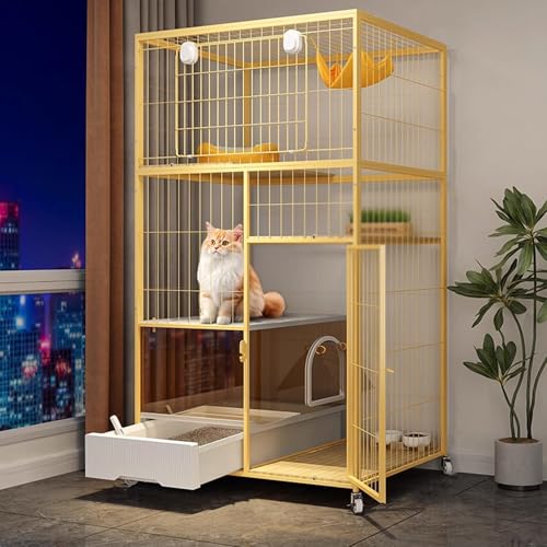 Outdoor Katzenhaus Winterfest Gross mit Leicht zu Reinigender, Katzenkäfig Wohnung mit Rädern, Leicht zu Bewegen 2/3/4-stöckige Katzengehege for Den Innenbereich(Yellow,76 * 56 * 148cm) von Generic