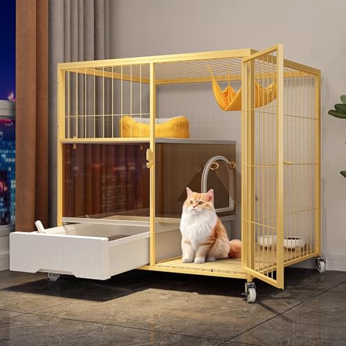 Outdoor Katzenhaus Winterfest Gross mit Leicht zu Reinigender, Katzenkäfig Wohnung mit Rädern, Leicht zu Bewegen 2/3/4-stöckige Katzengehege for Den Innenbereich(Yellow,76 * 56 * 81cm) von Generic