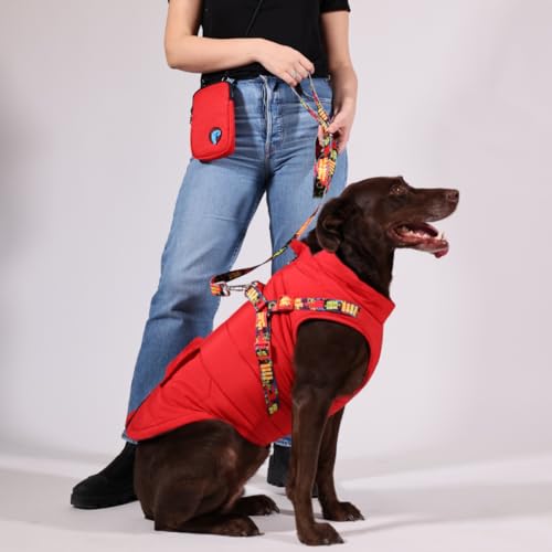 Pawlook Hunde-Regenmantel mit Brustleine und Halsband, wiederverwendbarer, wasserdichter Haustiermantel für kleine Hunde, mittelgroße Hunde, große Hunde (Rot, XL) von Generic