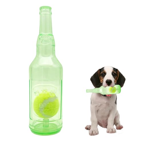 Pet Chew Beer Bottle mit Tennisball, Unzerstörbares Hundespielzeug für aggressive Kauer, interaktives quietschendes Hundespielzeug mit Tennisball im Inneren (Grün, Medium (5,3 x 19,8 cm) von Generic