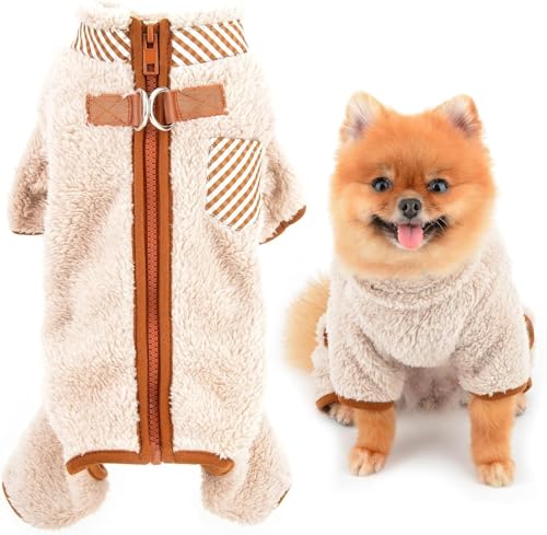 Plüsch-Fleece-Hundemantel für kleine Hunde mit doppeltem D-Ring-Reißverschluss auf der Rückseite, Haustier-Overall, Welpen-Pyjama, Winter, Herbst, Pyjama, Chihuahua, Yorkie,Haustierkleidung, Hundeklei von Generic