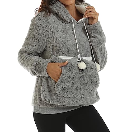 Polar Fleece Damen Hoodies 2024 Pet Pouch Hoodie Sweatshirt Kapuzentasche mit großer Tasche für Kleintiere von Generic