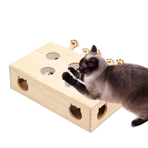 Pop and Play Versteckspiel Für Katzen, Katzen- Und Maus-Jagdspielzeug – Holz-Mäuse-Jagdspiel Für Kätzchen | Interaktives Katzenspielzeug „Pop and Play“, Jagdsimulation, Interaktives Spielzeug von Generic