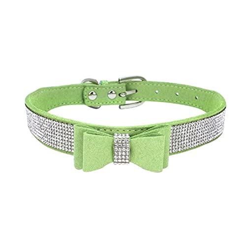 Puppy Neckwear Hundehalsband Kristall Pet Strass Bow Knot Katzenhalsband Soft Krawatte Halsband Pu Leder Haustier Halsband Haustier Hundezubehör/Grün/S von Generic