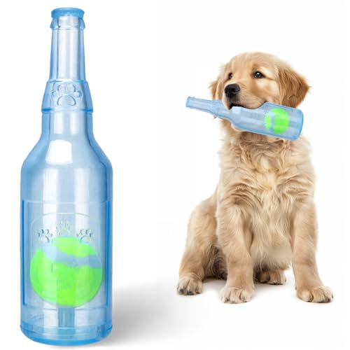 Quietschendes Kauspielzeug für Hunde, TPR-Flasche mit Tennisball im Inneren (blau, groß) von Generic