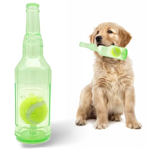 Quietschendes Kauspielzeug für Hunde, TPR-Flasche mit Tennisball im Inneren (grün, groß) von Generic