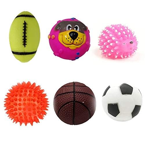 Quietschendes Spielzeug, 6 Stück (Mini-Igel + Baseball + niedlicher Welpengesichtsball + Fußball + Basketball + LED-Ball) – Farbe kann variieren von Generic