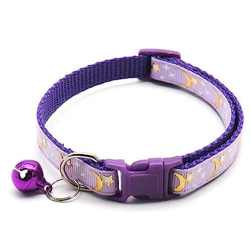 Reflektierendes Katzenhalsband mit Glocke, Mond und Sternen, niedliches Kätzchen, verstellbar, 19,1 - 32,5 cm, sicheres Kätzchen-Halsband, Violett von Generic