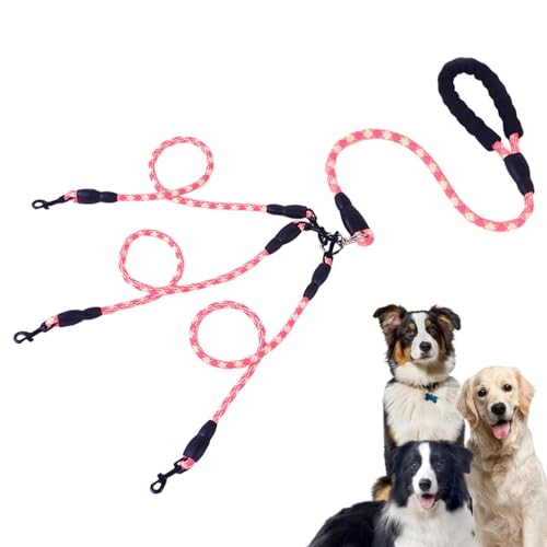 Robuste 3-Hundeleine | Zugseil für Hunde | Starke Sicherheits-Hundeleinen mit 360°-Hunde Kautau, Kauspaß für Hunde, Spielseil für Hunde, mehrere Hundeleinen, spazieren Sie mit drei Haustieren von Generic