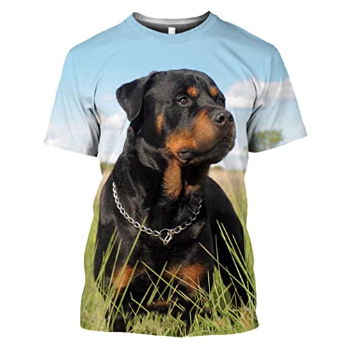 Rottweiler Hund Tier 3D Druck T Shirt Herren Casual Hip Hop Harajuku Fitness Sommer Kurzarm Tees, 1, M von Generic