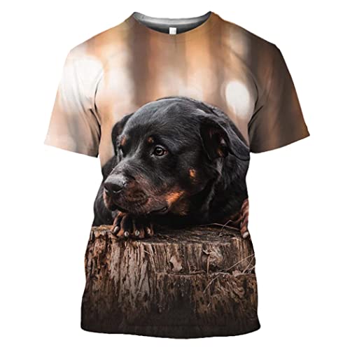 Rottweiler Hund Tier 3D Druck T Shirt Herren Casual Hip Hop Harajuku Fitness Sommer Kurzarm Tees, 11, S von Generic