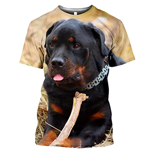 Rottweiler Hund Tier 3D Druck T Shirt Herren Casual Hip Hop Harajuku Fitness Sommer Kurzarm Tees, 4, M von Generic