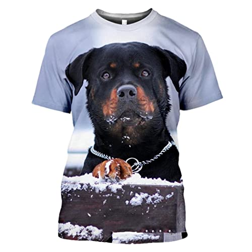 Rottweiler Hund Tier 3D Druck T Shirt Herren Casual Hip Hop Harajuku Fitness Sommer Kurzarm Tees, 5, S von Generic