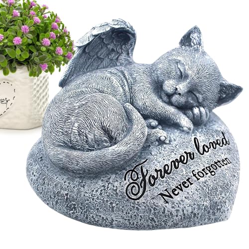 Schlafende Engel-Katze – Katzen-Haustier-Denkmal, Stein-Finish, schlafendes Engel-Katzen-Andenken | Kleine handgegossene Gartendekoration aus massivem Steinbeton, Haustier-Grabmarker-Tributstatue für von Generic