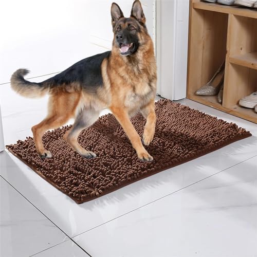 Schneier Cleany Matte Hunde, Ultra-Absorbant Schmutzfangmatte, Hundeteppich Sauberlaufmatte Super Absorbierende Bodenmatte für schlammige, nasse Pfoten und Schuhe Braun 50 * 80cm von Generic