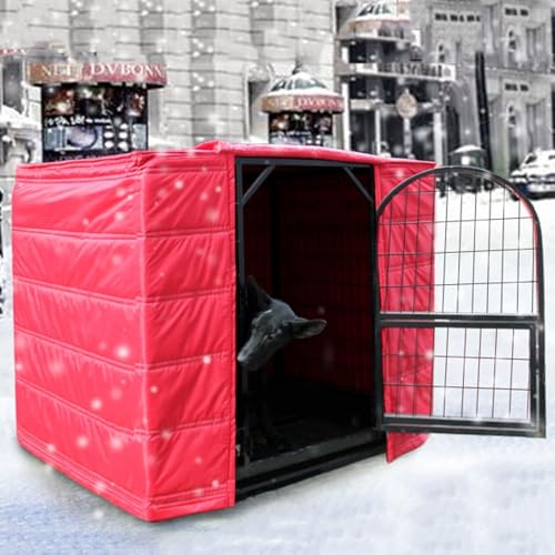 Schwerlast-Hundeboxabdeckung isoliert für den Winter, Dicke Außenkäfigabdeckungen für Hundezwinger, Katzen und Kaninchen, Oxford-Stoff + Baumwolle(Red,106x71x76cm(42inch)) von Generic